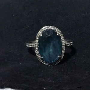 NATURAL Blue Sapphire 14k white gold diamond ring